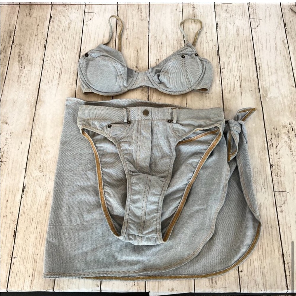 RITCHIE Swimwear 80s & 90s Deadstock Denim 3 PC Bikini Set NEW NWT
